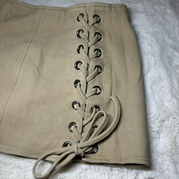 Tan Cream Tie Front Pencil Skirt Mini - Picture 2 of 4